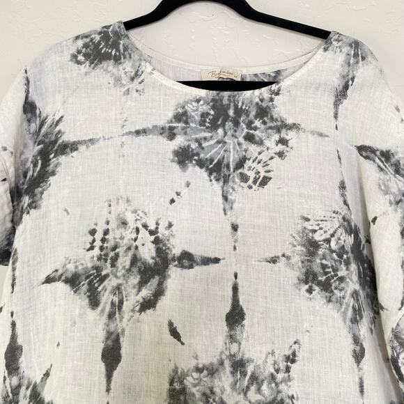 Bellambra White and Gray 100% Linen Art to Wear Tie Dye Pattern Top Medium - Picture 2 of 9